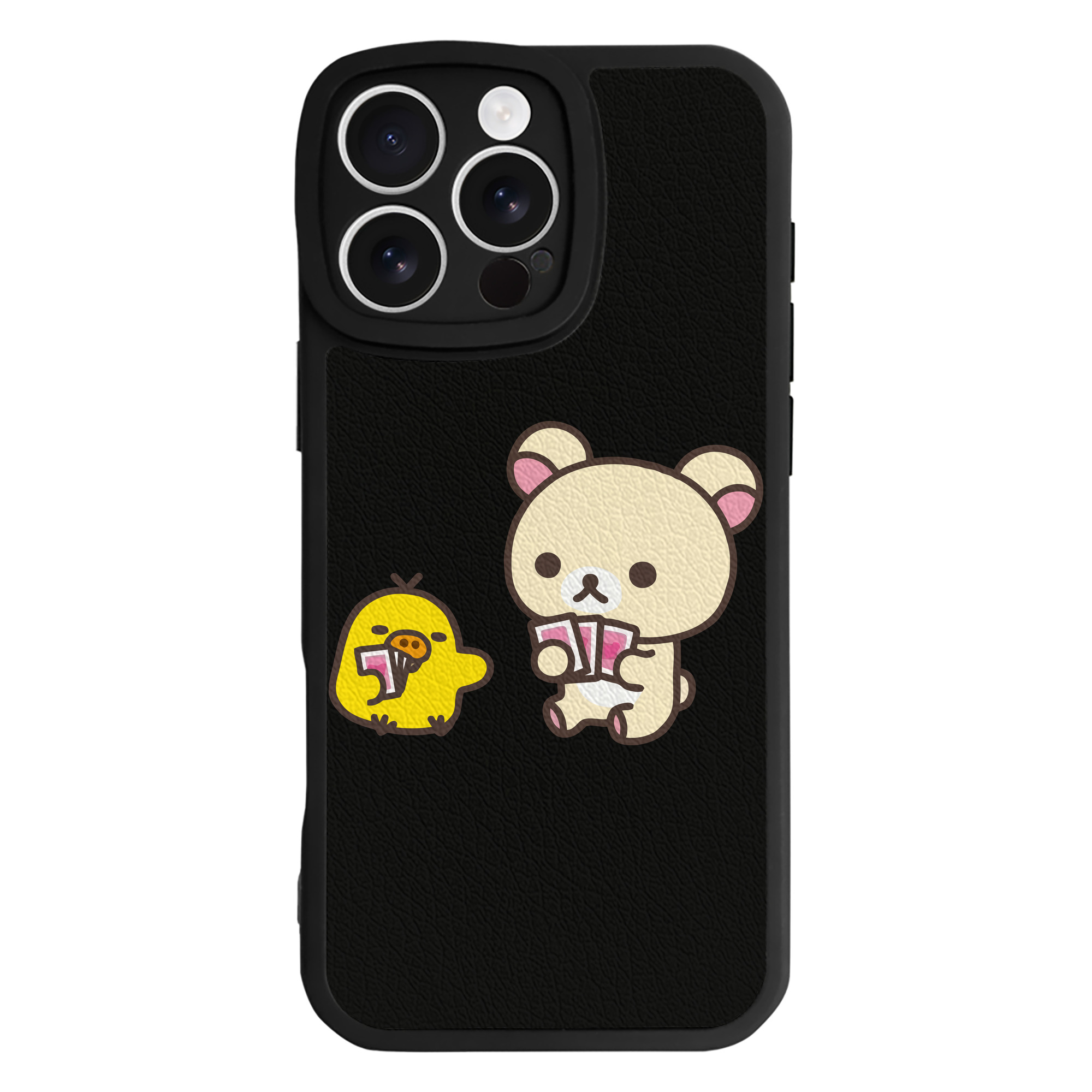 （画像用） リラックマ リラックマ キイロイトリ Rilakkuma Korilakkuma Kiiroitori 【iPhone 16シリーズ対応】シリコンスマホケース（レザー調） 材質：シリコン